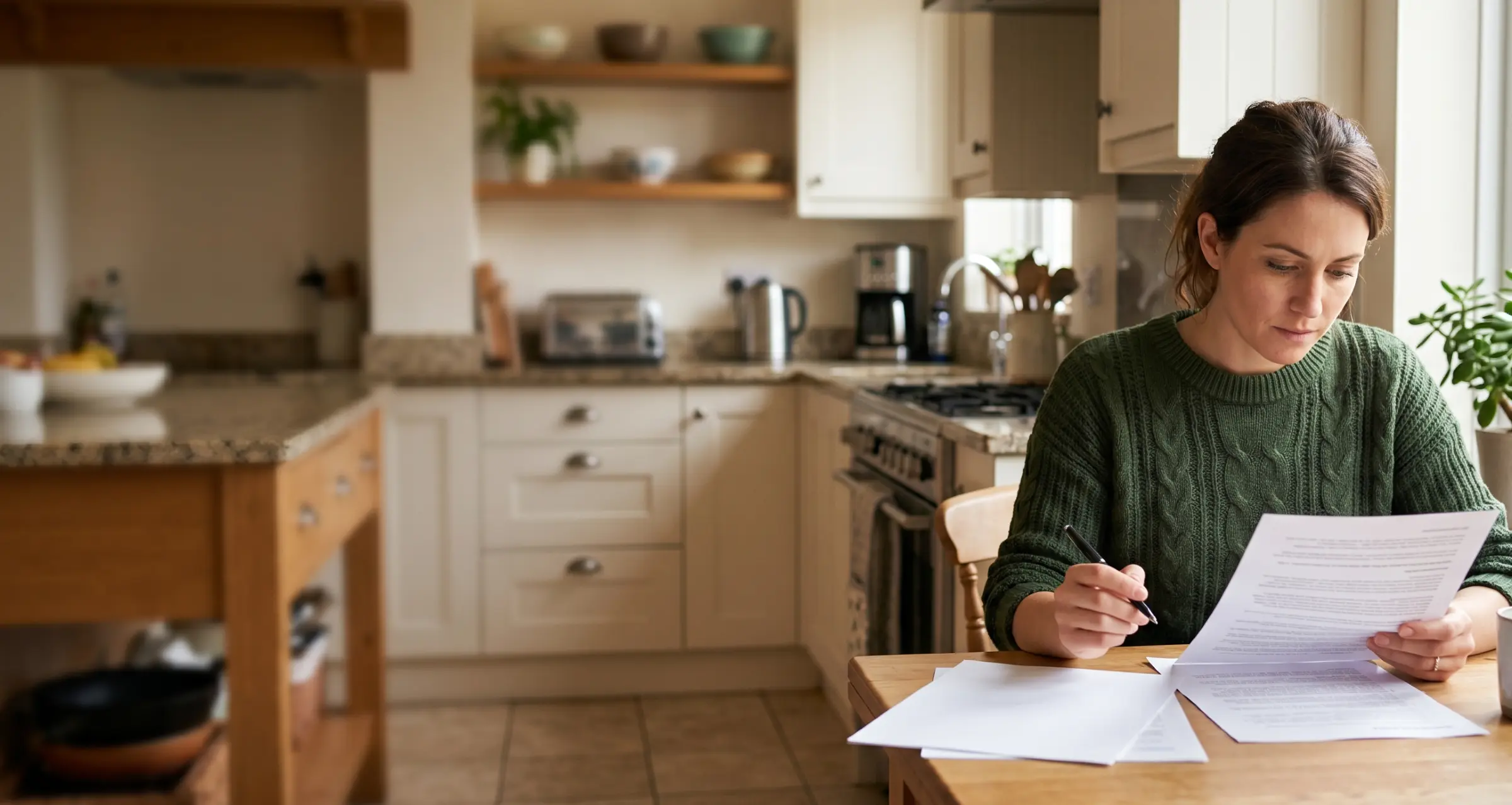 Homeowner reviewing mold remediation quotes at a kitchen table
