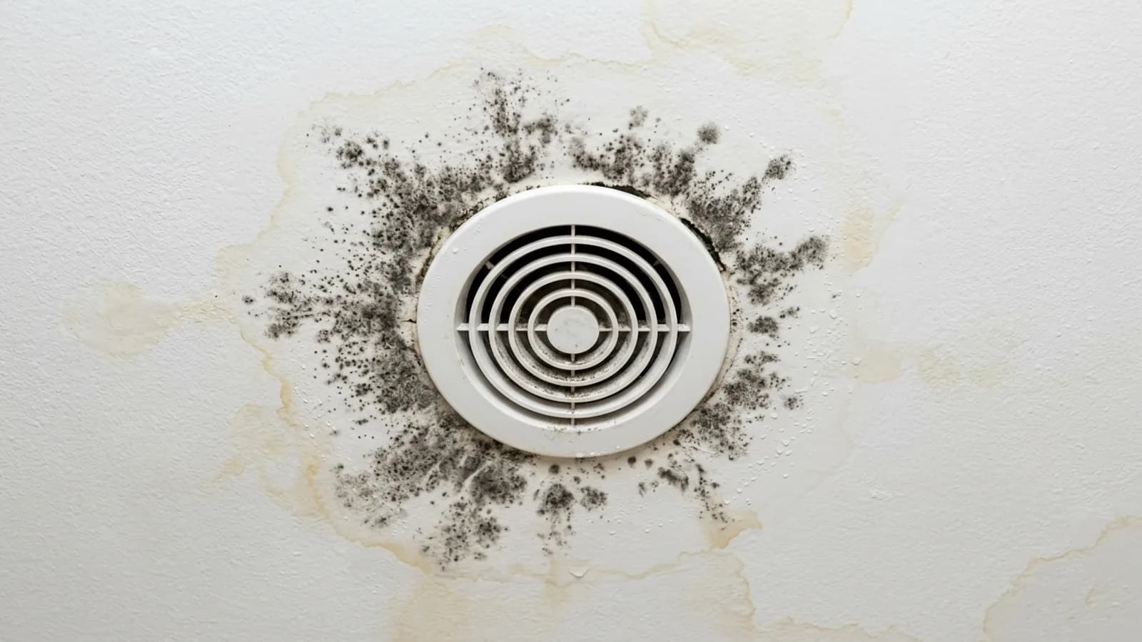 Mold growth around bathroom exhaust vent on ceiling