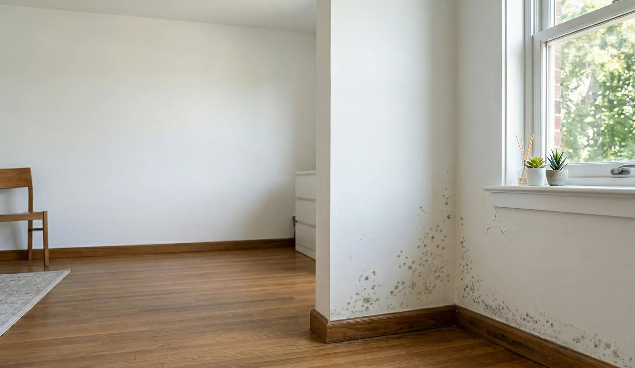 Moderate mold growth in a wall corner near a window indicating need for remediation