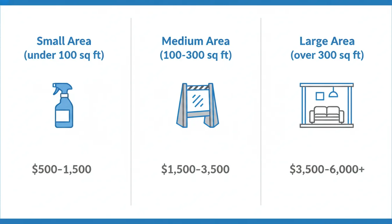 Cost breakdown infographic for white mold removal showing price ranges for small medium and large remediation projects